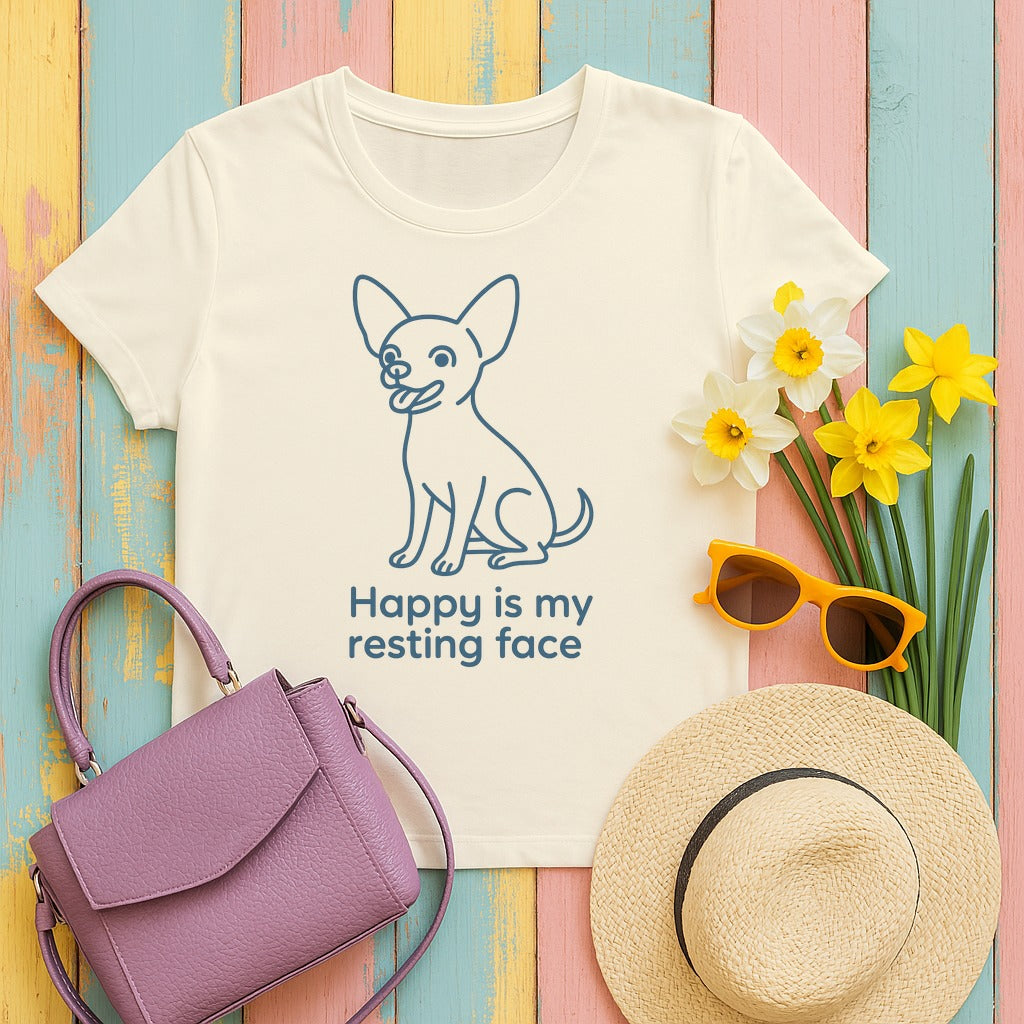 Happy Is My Resting Face - Funny Chihuahua T-shirt in Natural