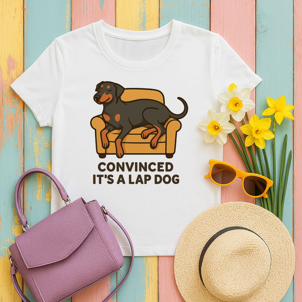 Doberman Convinced It's a Lap Dog Tee in White