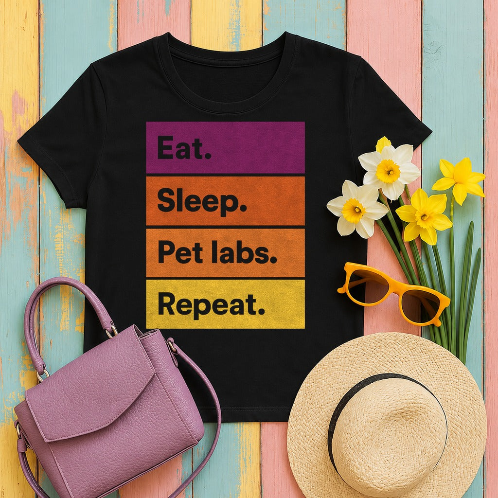 Eat Sleep Pet labs Repeat T-Shirt in Black
