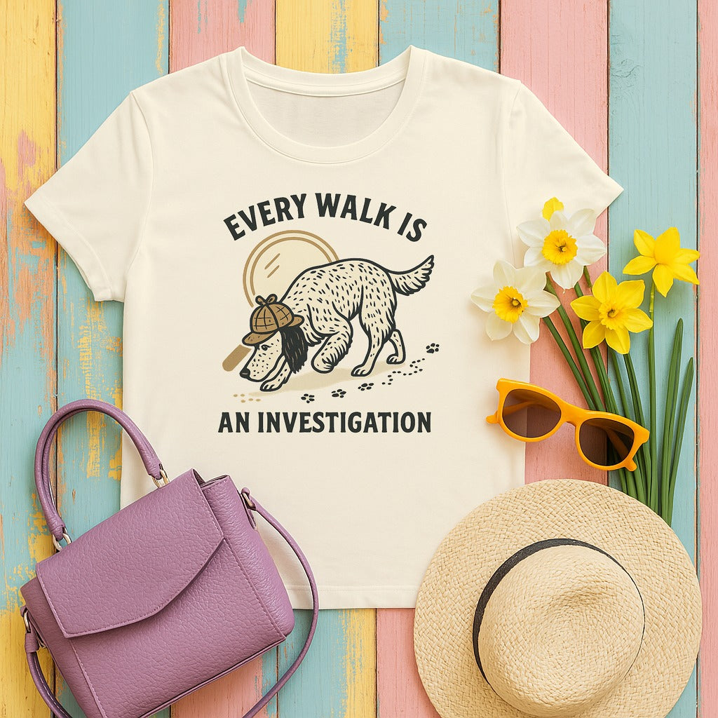 English Setter Every Walk Is an Investigation Tee in Natural
