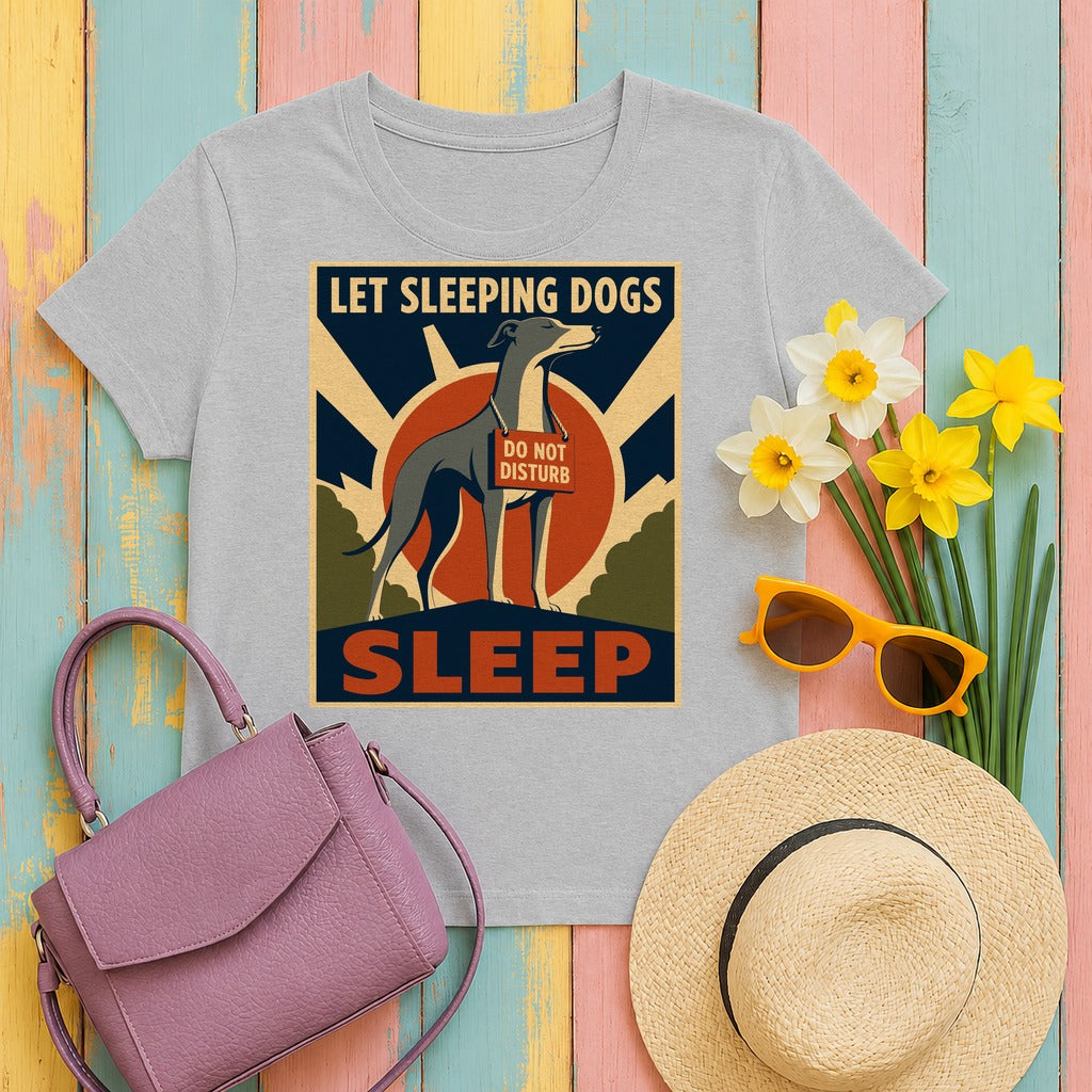Retro Sleeping Greyhound Graphic T-Shirt in Sport Grey