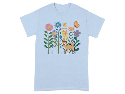 Cute Shiba Inu Among Flowers Graphic Tee product type
