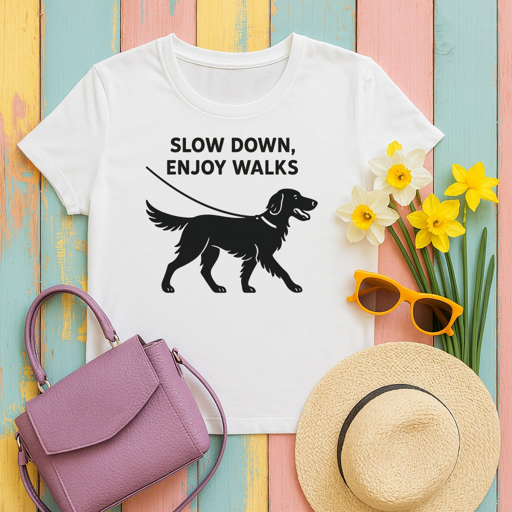 Flat-Coat Slow Down Enjoy Walks Tee in White