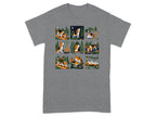 Nine scenes of beagles camping and enjoying outdoor activities in a retro style.
