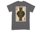 King of German Shepherds playing card graphic on a dark grey t-shirt.