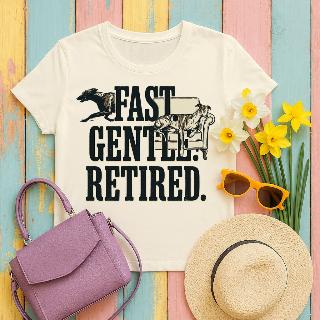Fast. Gentle. Retired. Greyhound T-Shirt in Natural