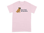 Pink t-shirt with a pug graphic and text "Sorry I Can't. My Pug Said No."
