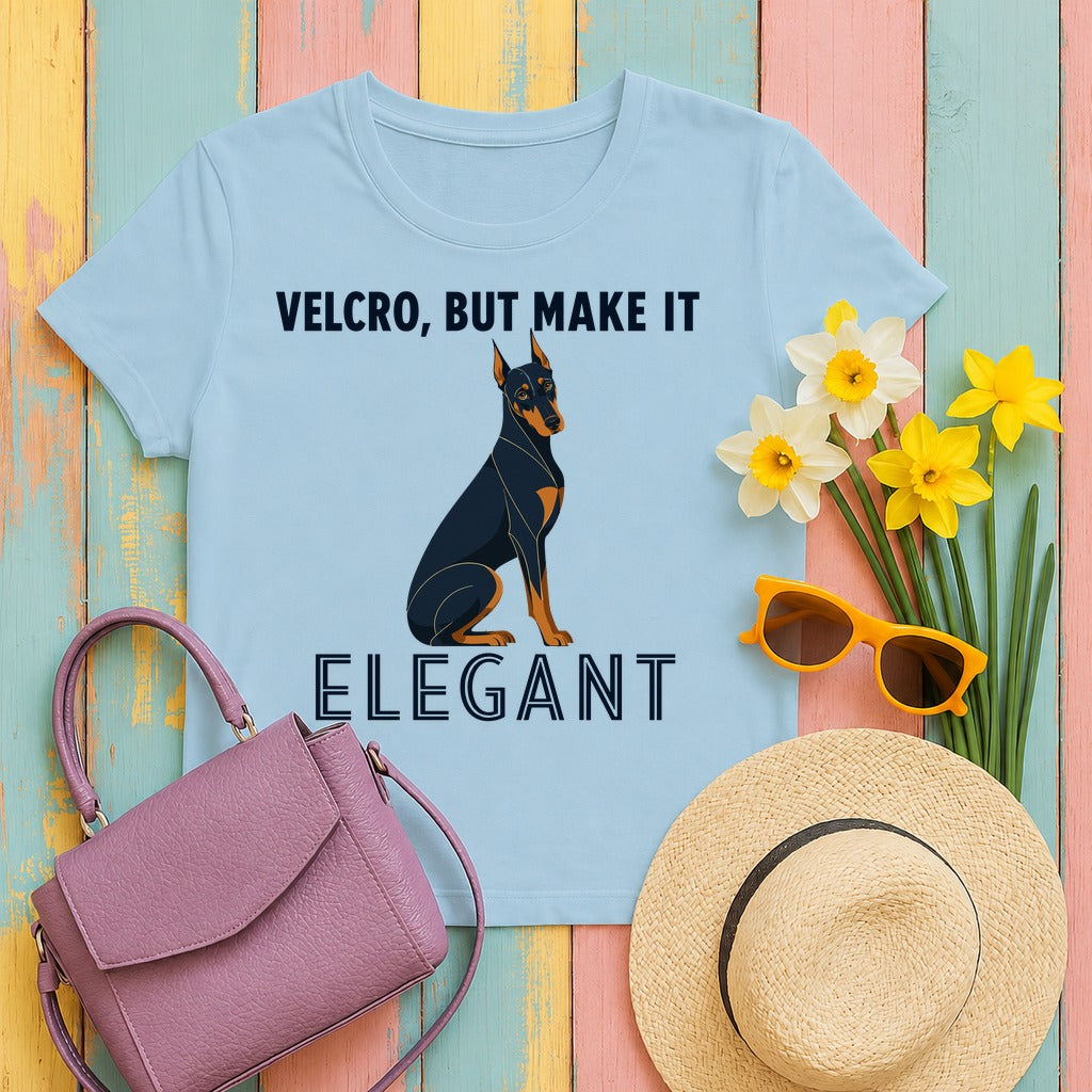 Velcro, But Elegant Doberman T-Shirt in Light Blue