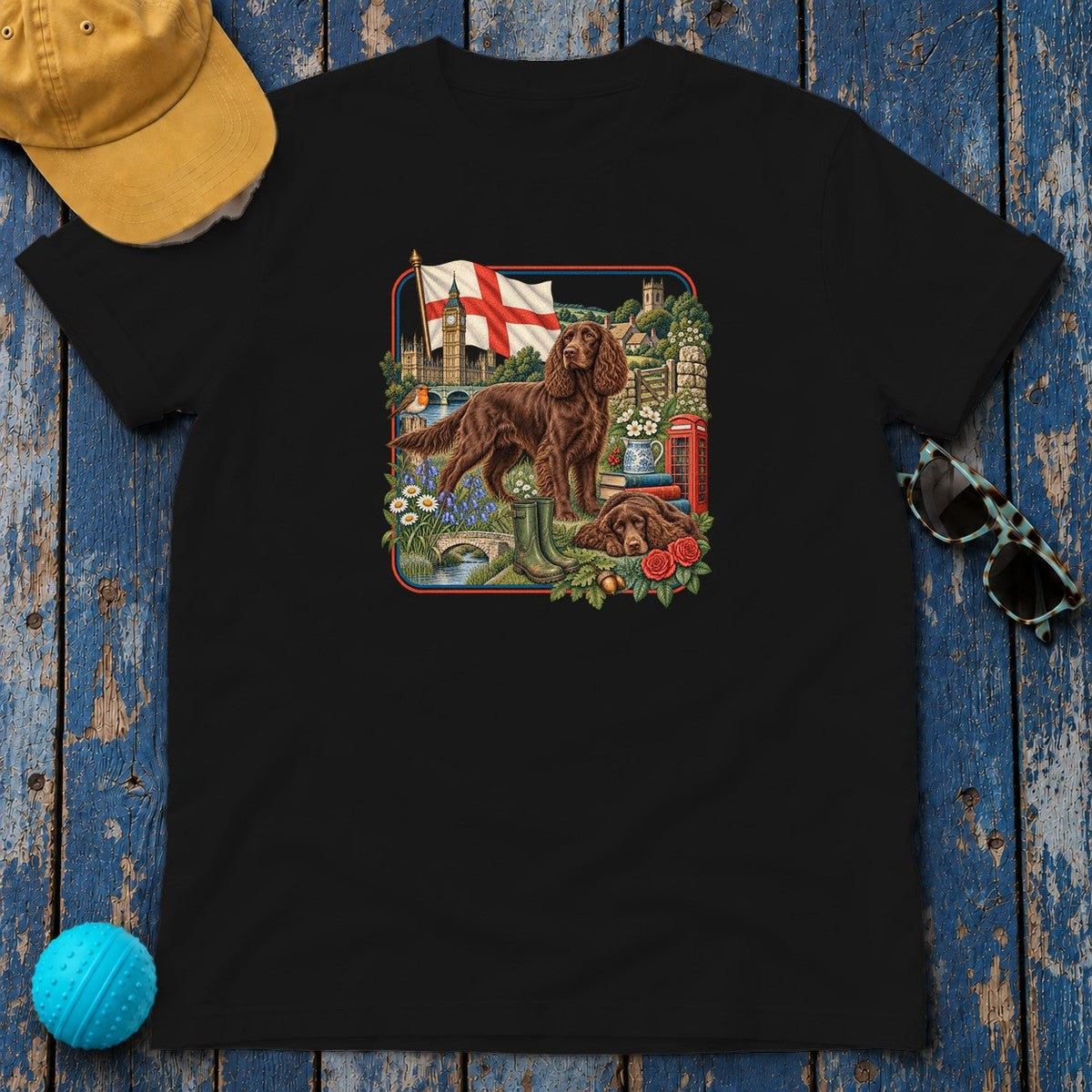 Field Spaniel England Heritage T-Shirt in Black
