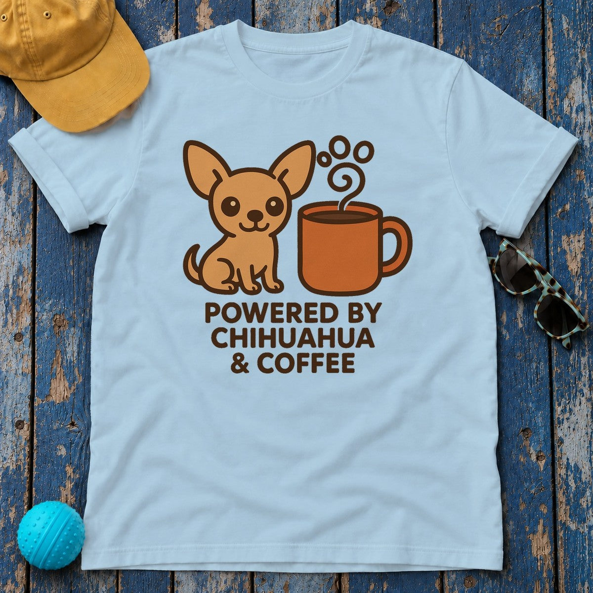 The Daily Fuel Chihuahua & Coffee T-Shirt in Light Blue
