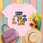 Corgi Logic Flowchart Illustrated T-Shirt in Light Pink