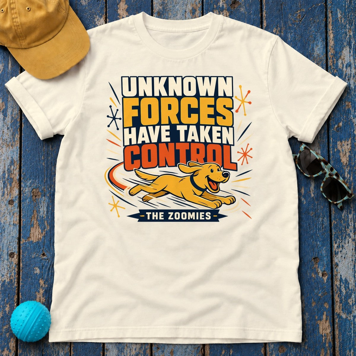 The Zoomies: Unknown Forces Dog T-Shirt in Natural