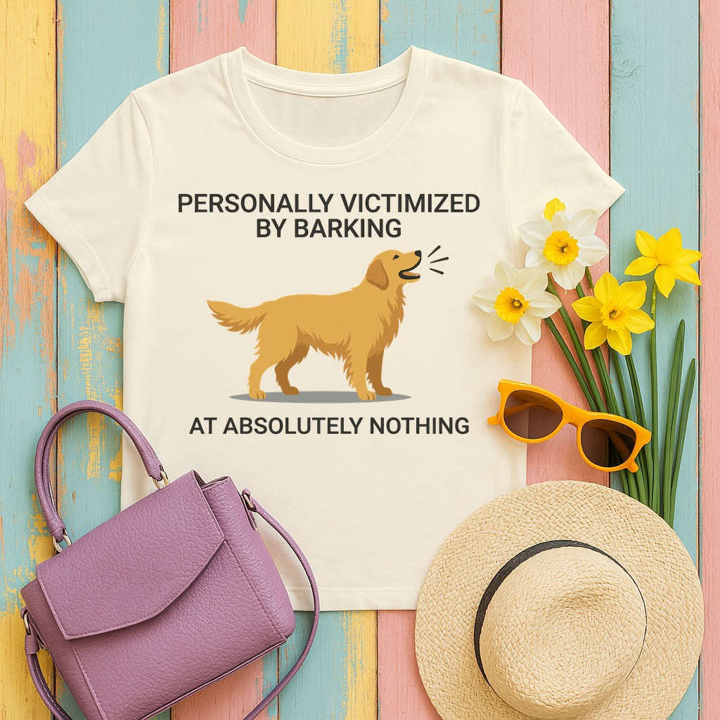 Victimized by Barking Golden Retriever T-Shirt in Natural