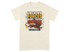 T-shirt with text "Unknown Forces Have Taken Control - The Zoomies" and a cartoon dog running.