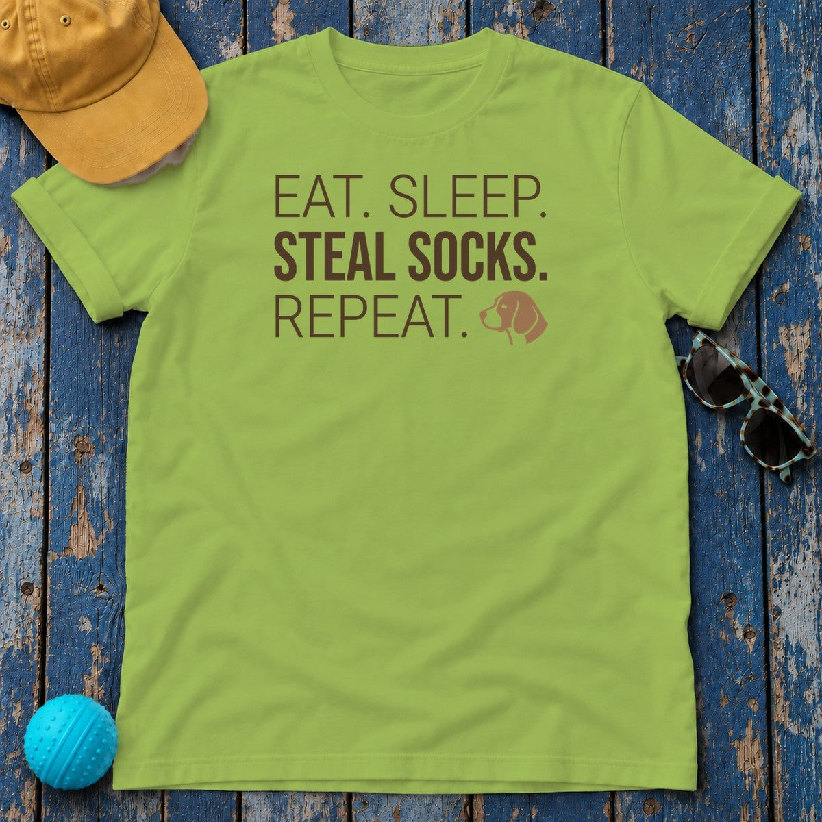Eat Sleep Steal Socks Repeat Beagle T-Shirt in Kiwi