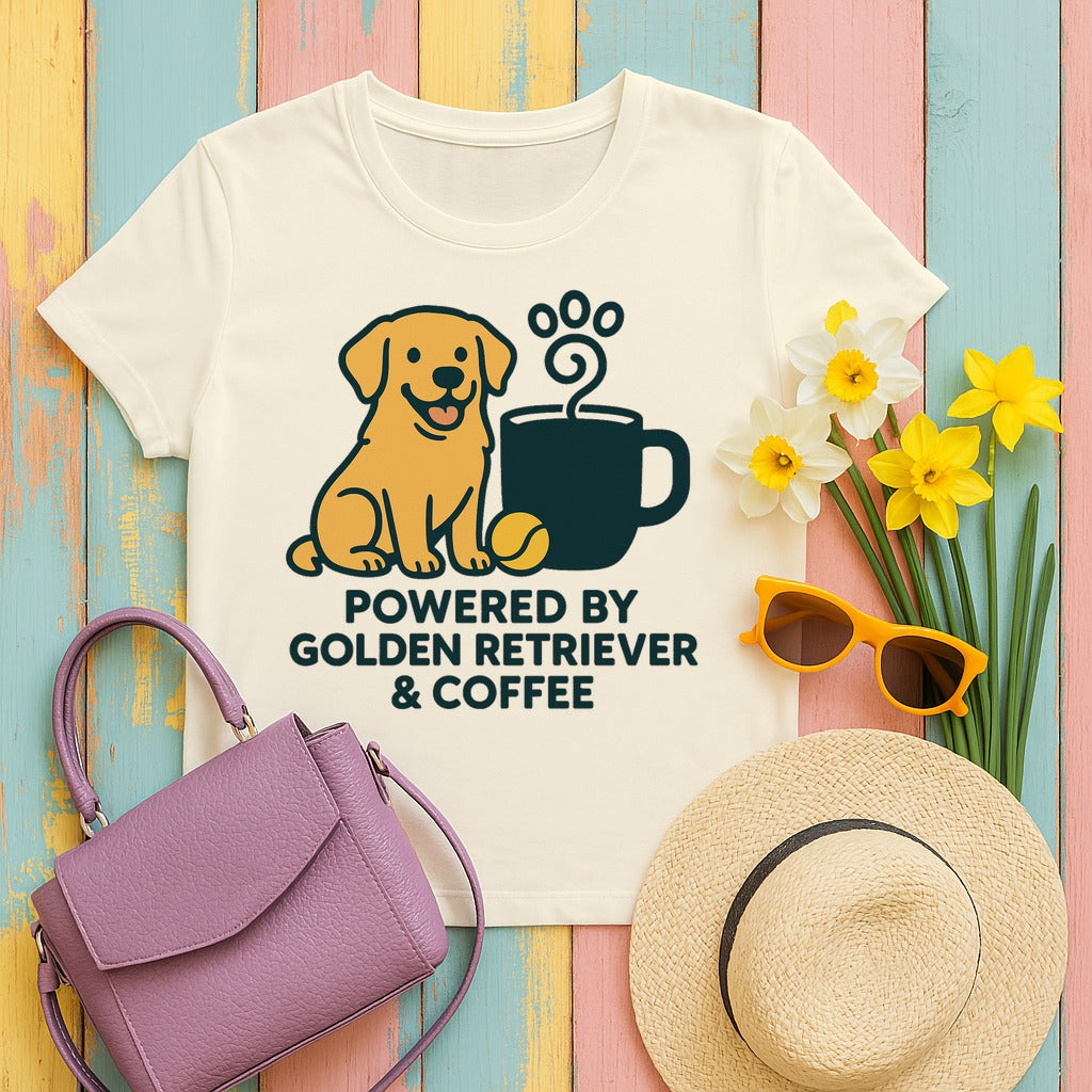Golden Retriever & Coffee Power T-Shirt in Natural
