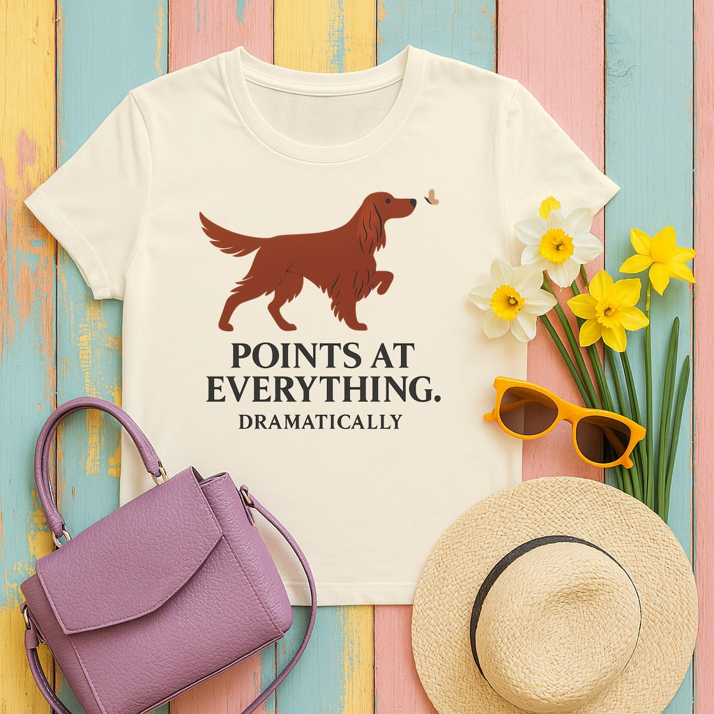 Irish Setter Points at Everything Dramatically T-shirt in Natural