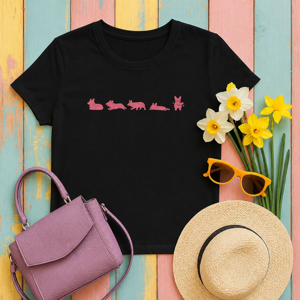 Whimsical Corgi Silhouettes T-Shirt in Black
