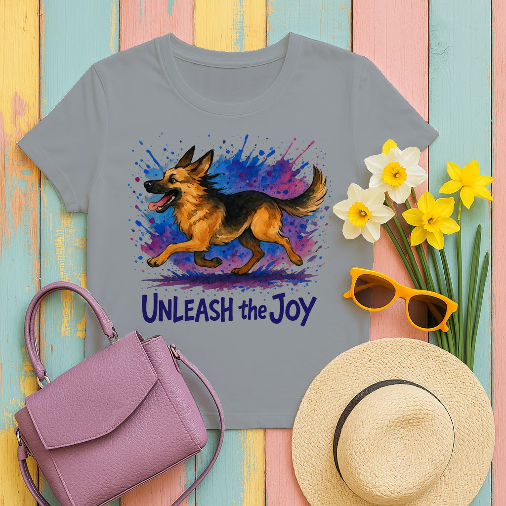 Unleash the Joy Watercolor German Shepherd T-Shirt in Gravel