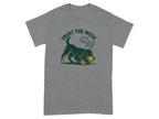 Grey t-shirt with green dog illustration and text "TRUST THE NOSE".