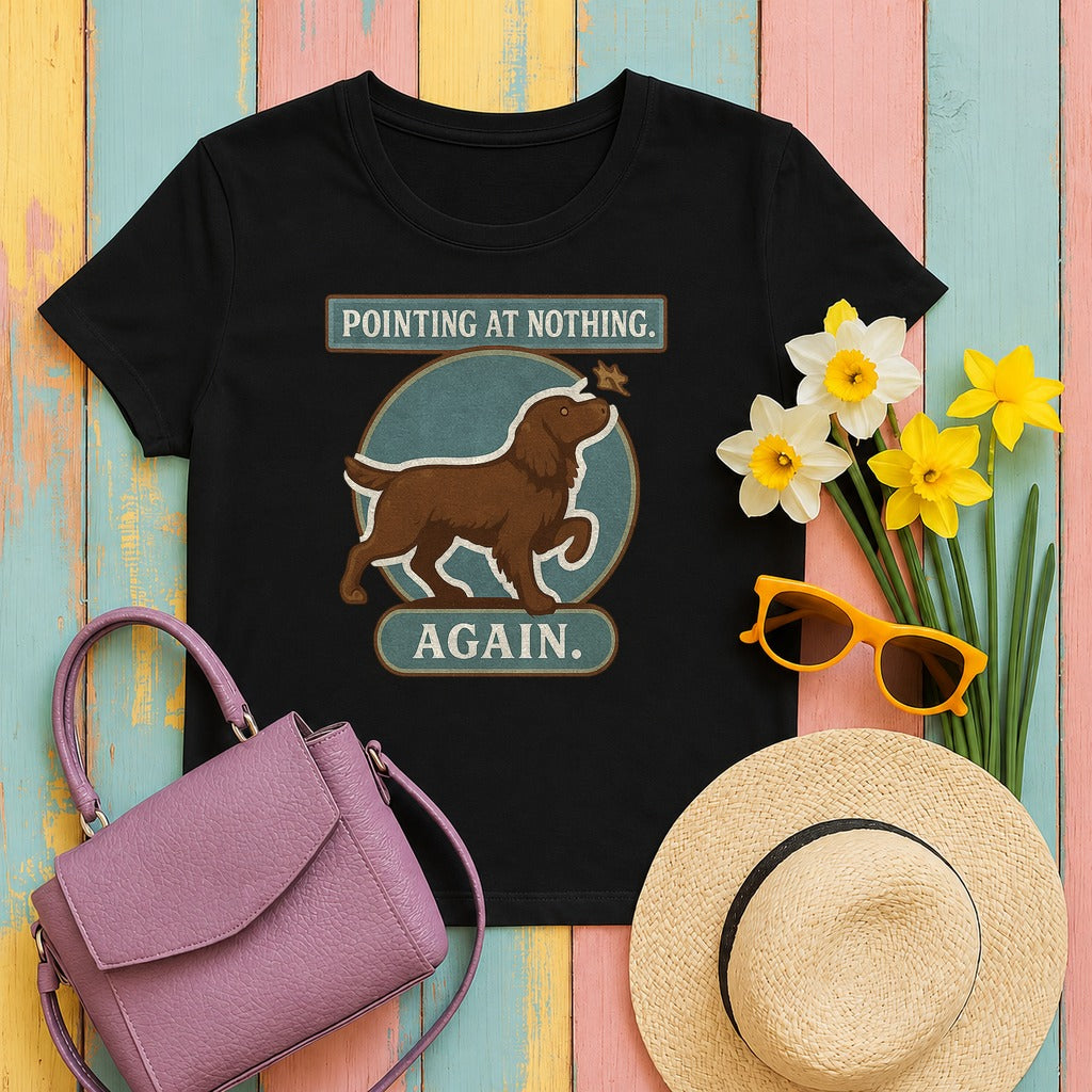 Boykin Spaniel Pointing at Nothing Again T-shirt in Black