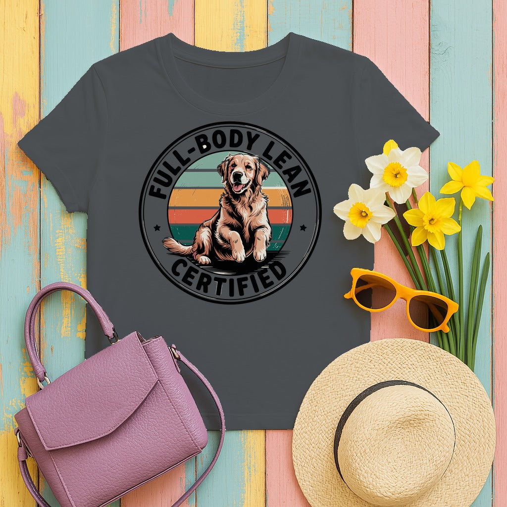 Certified Full-Body Lean Golden Retriever Funny Dog T-Shirt in Charcoal
