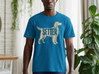 Blue t-shirt with a tan Setter dog silhouette and the word "SETTER".