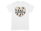 Labaholic t-shirt with heart shape of various dog breeds and paw prints.