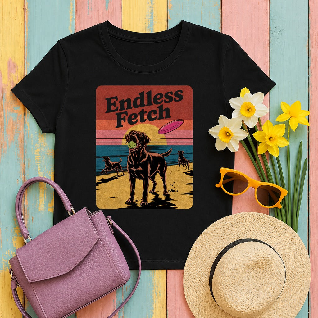 Endless Fetch Graphic with Labrador Beach T-Shirt in Black