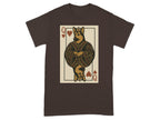 German Shepherd in a Queen of Hearts playing card design on a brown t-shirt.