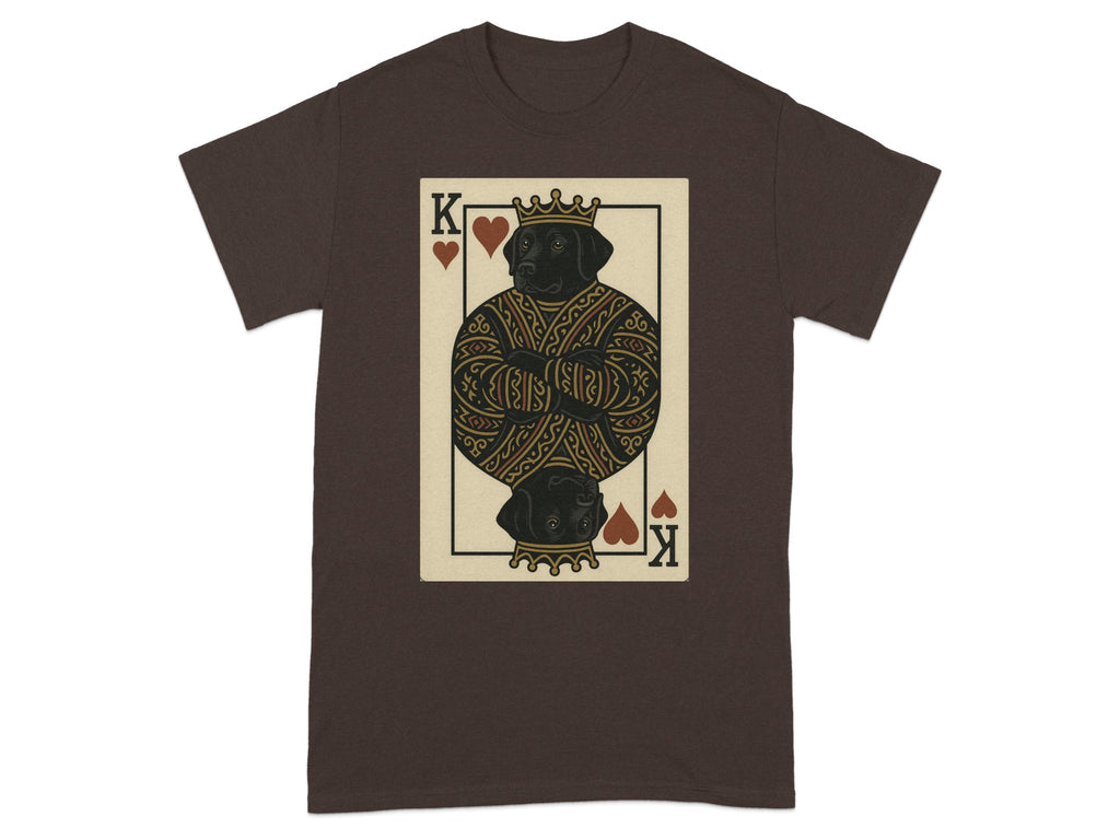 King of Hearts playing card with a black labrador wearing a crown and ornate robe.