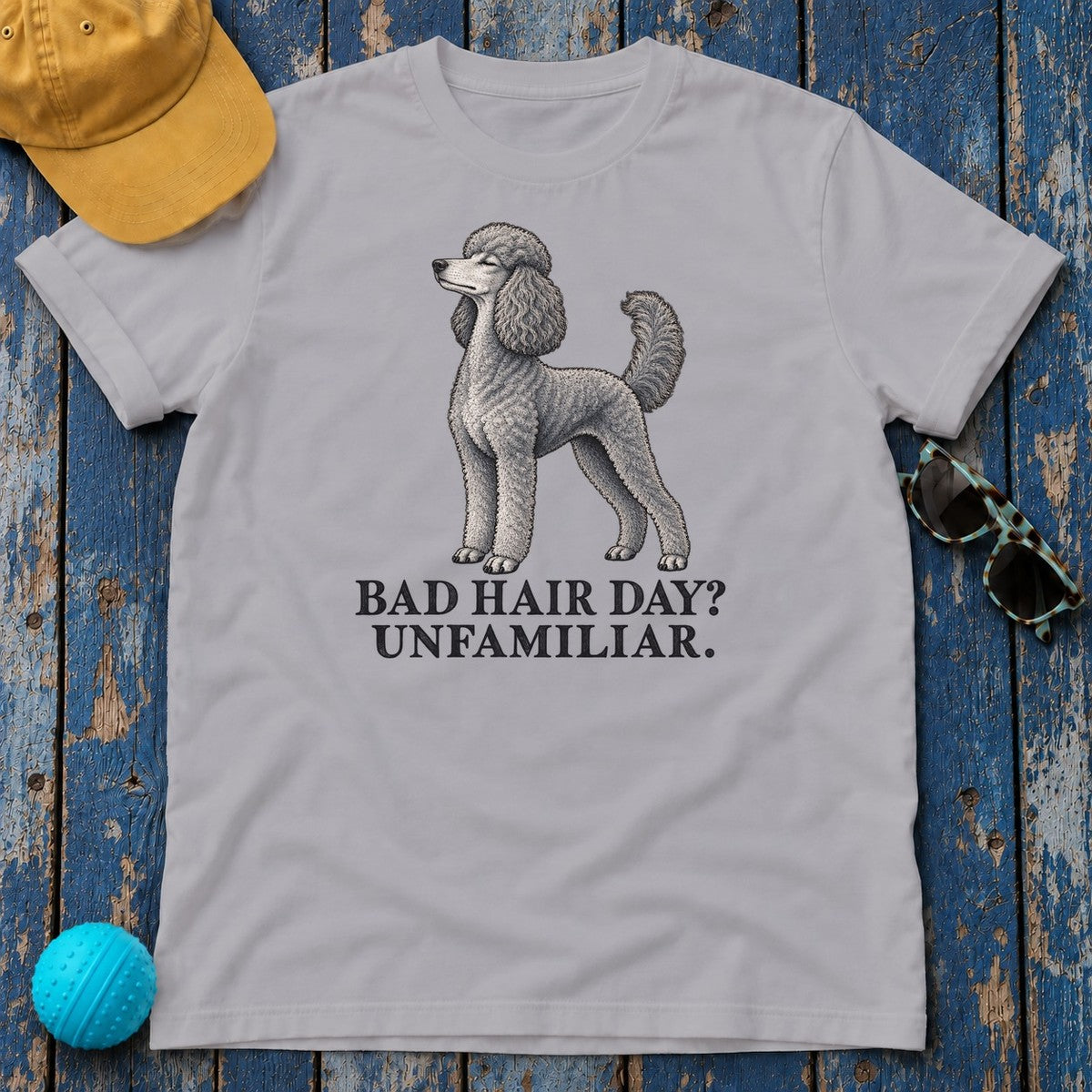 Bad Hair Day Unfamiliar Poodle T-Shirt in Athletic Heather