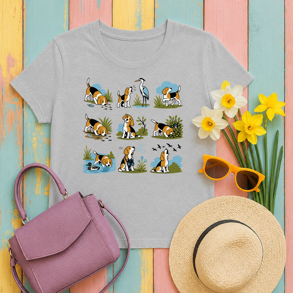 Whimsical Beagle Explorer T-Shirt in Sport Grey