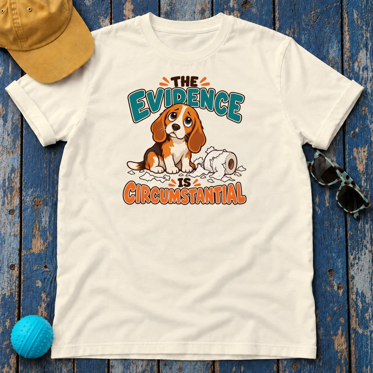 The Evidence Is Circumstantial Beagle T-Shirt in Natural - flat lay