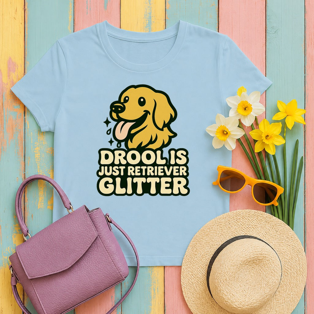 Drool Is Just Retriever Glitter T-Shirt in Light Blue