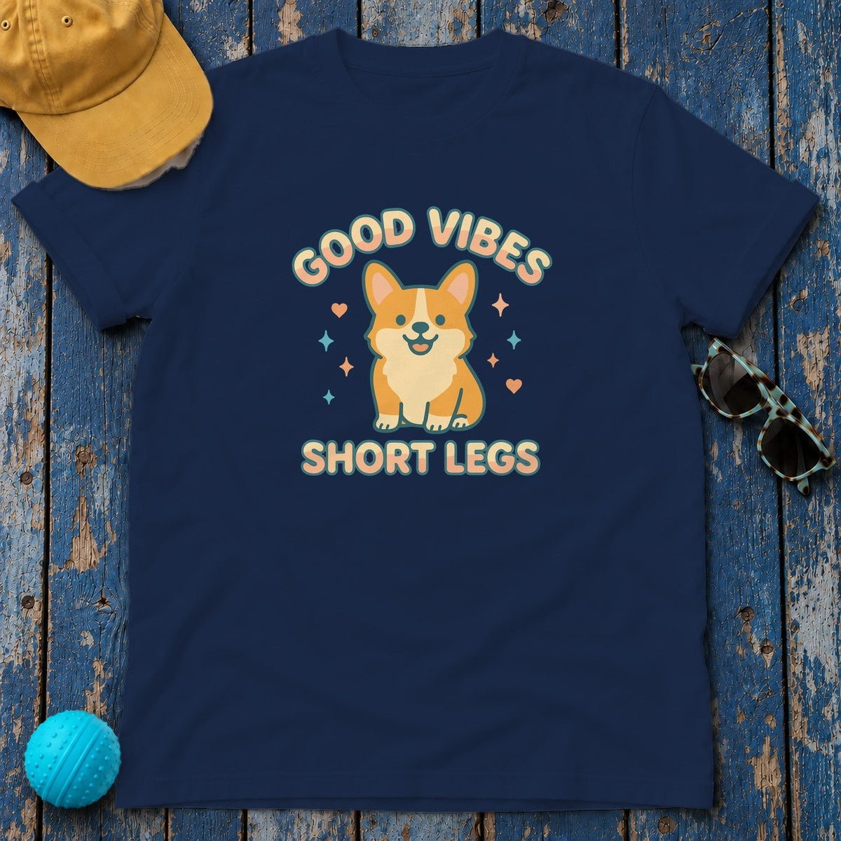 Corgi Dog Good Vibes And Short Legs Lovely Design T-Shirt in Navy