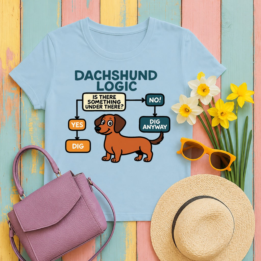 Dachshund Logic Flowchart Tee in Light Blue