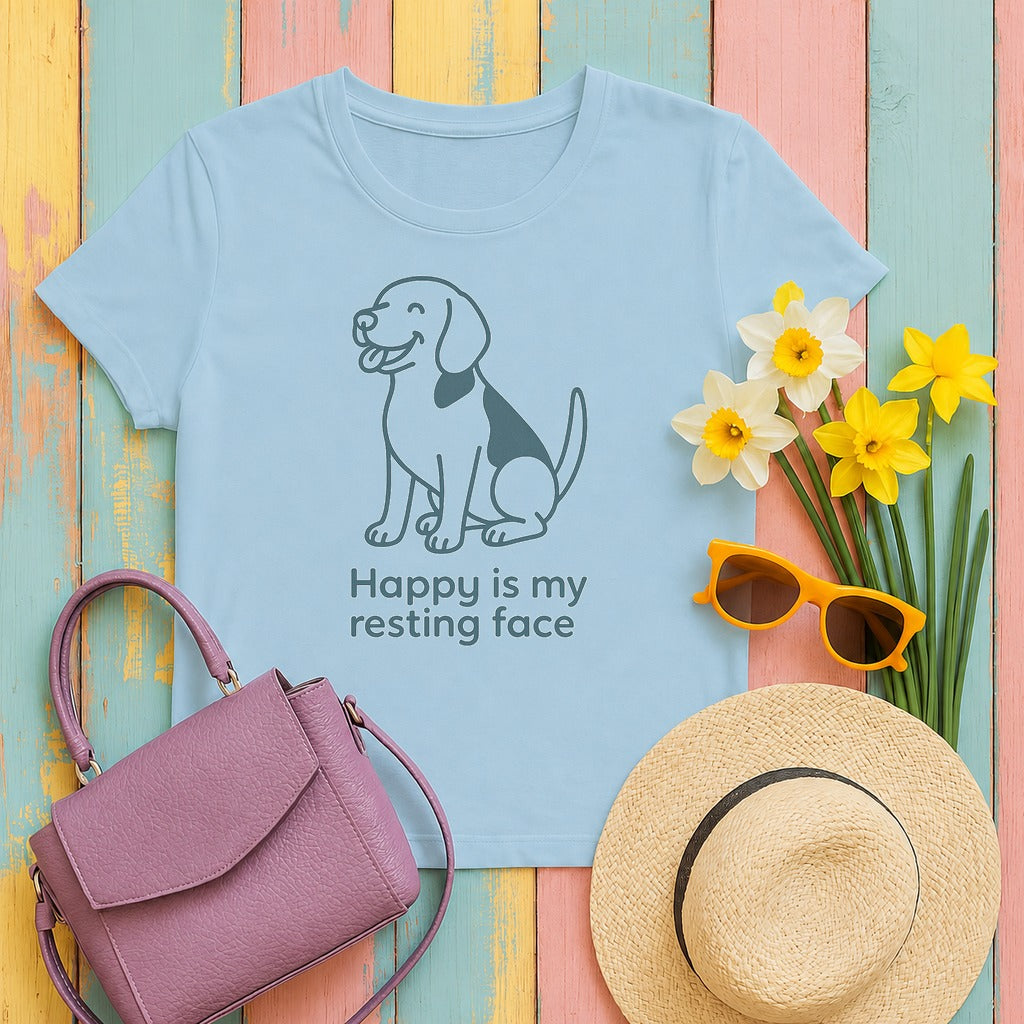 Happy Is My Resting Face - Funny Beagle T-shirt in Light Blue
