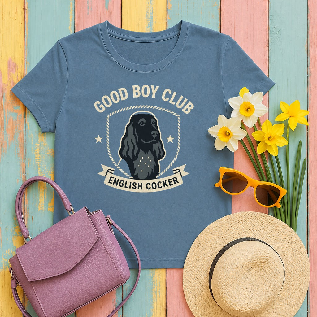 English Cocker Good Boy Club Tee in Steel Blue