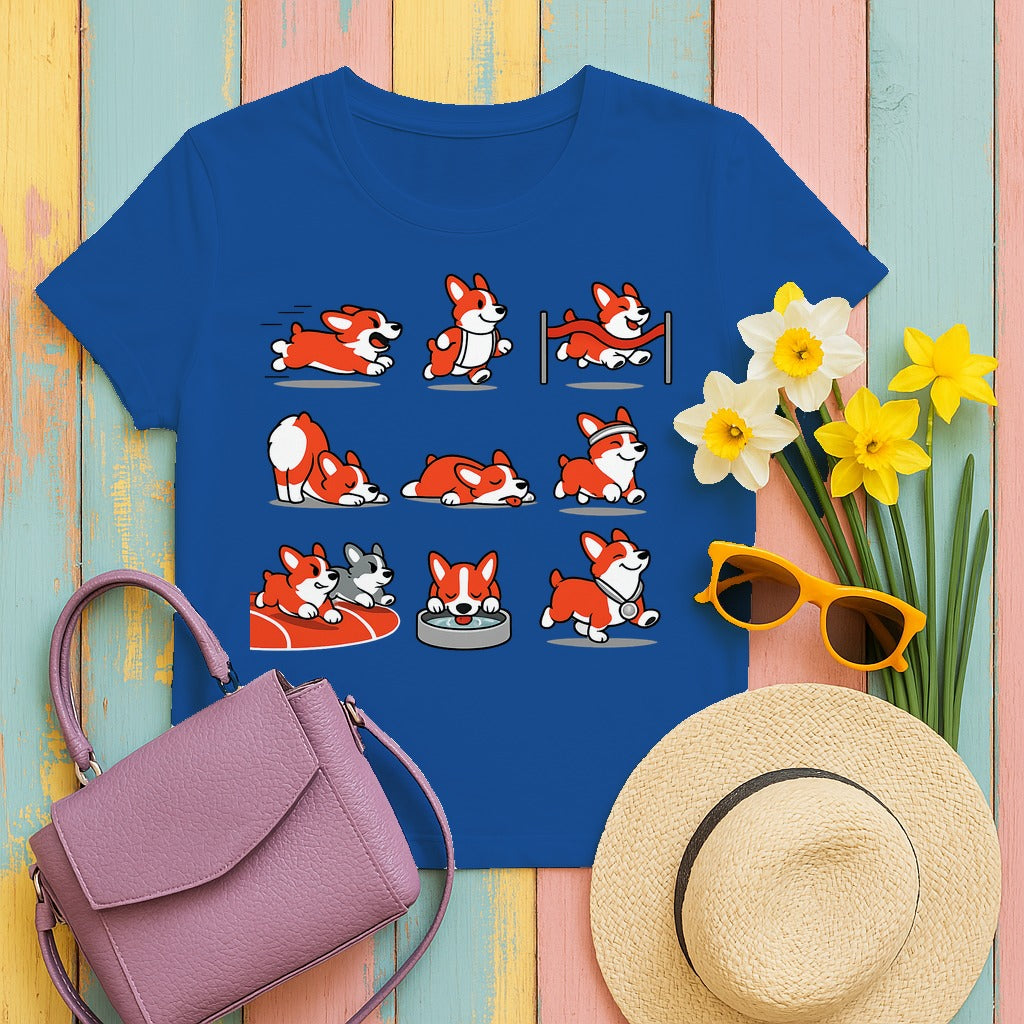 Whimsical Corgi Life T-Shirt in Royal
