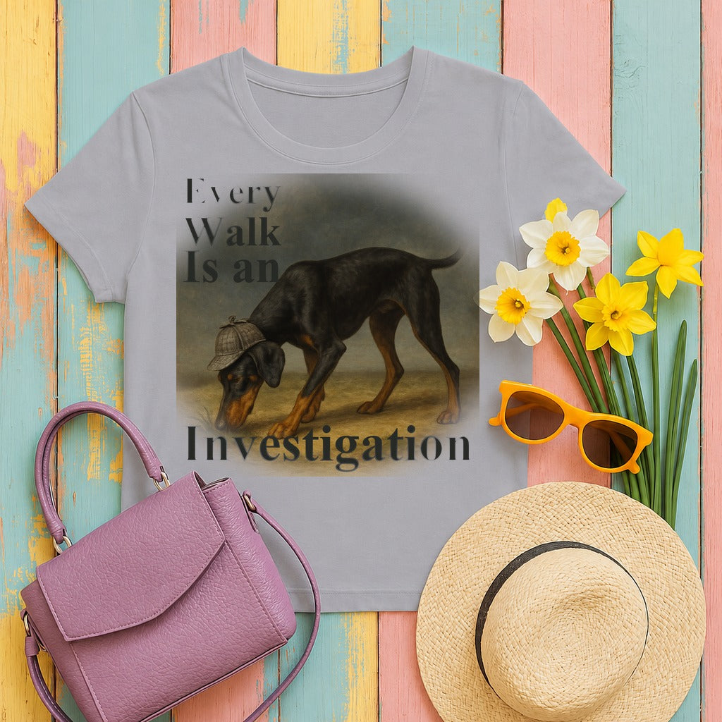 Doberman Every Walk Is an Investigation Tee in Athletic Heather