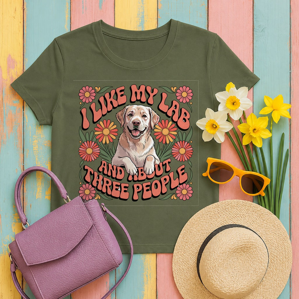 I Like My Lab And About Three People Flower Design T-Shirt in Military Green