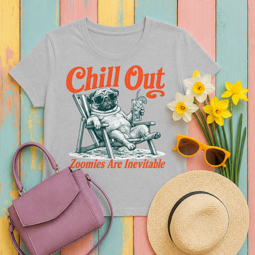 Chill Out Pug: Zoomies T-Shirt in Sport Grey