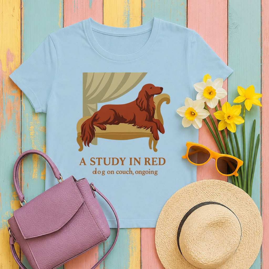 Irish Setter A Study in Red T-shirt in Light Blue