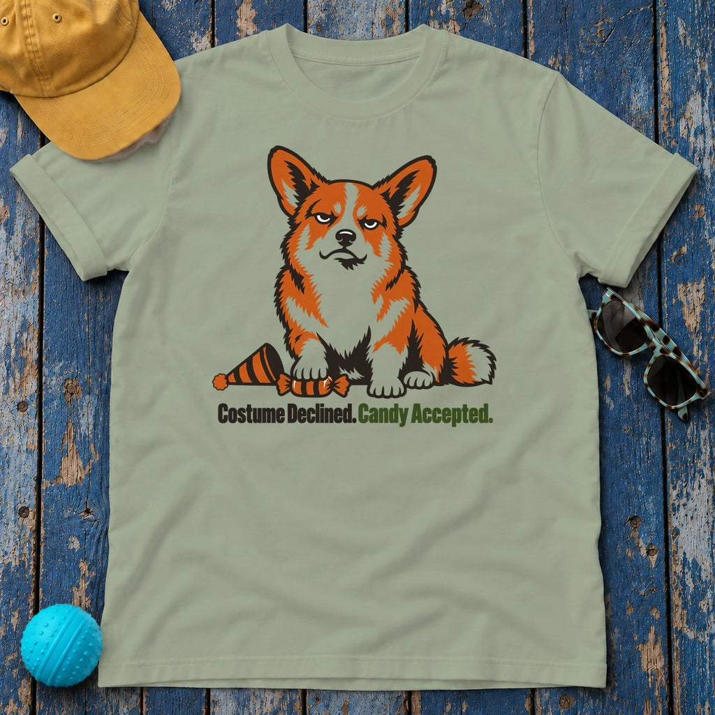 Costume Declined Candy Accepted Corgi T-Shirt — Sage