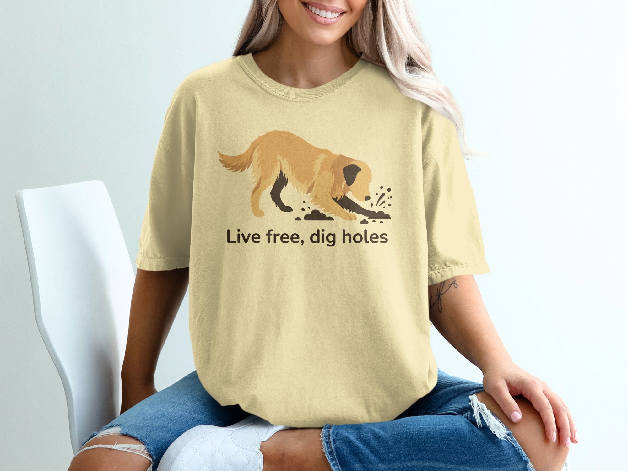 Live Free Dig Holes Dog Graphic T-shirt