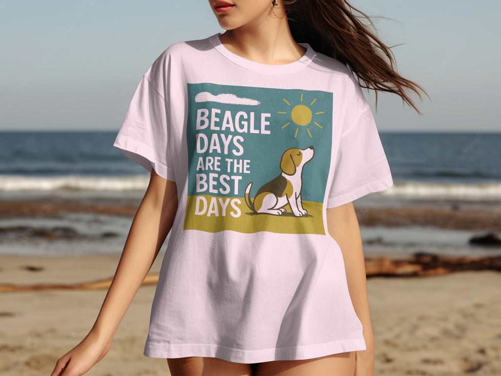 White t-shirt with graphic featuring a beagle and text "Beagle Days Are The Best Days".