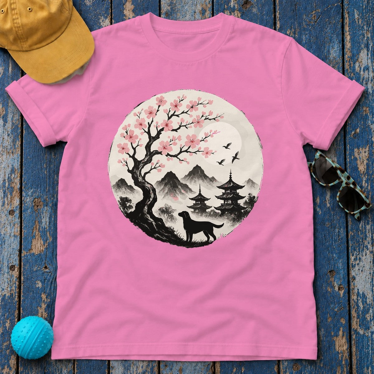 Labrador Under Cherry Blossoms T-Shirt in Azalea