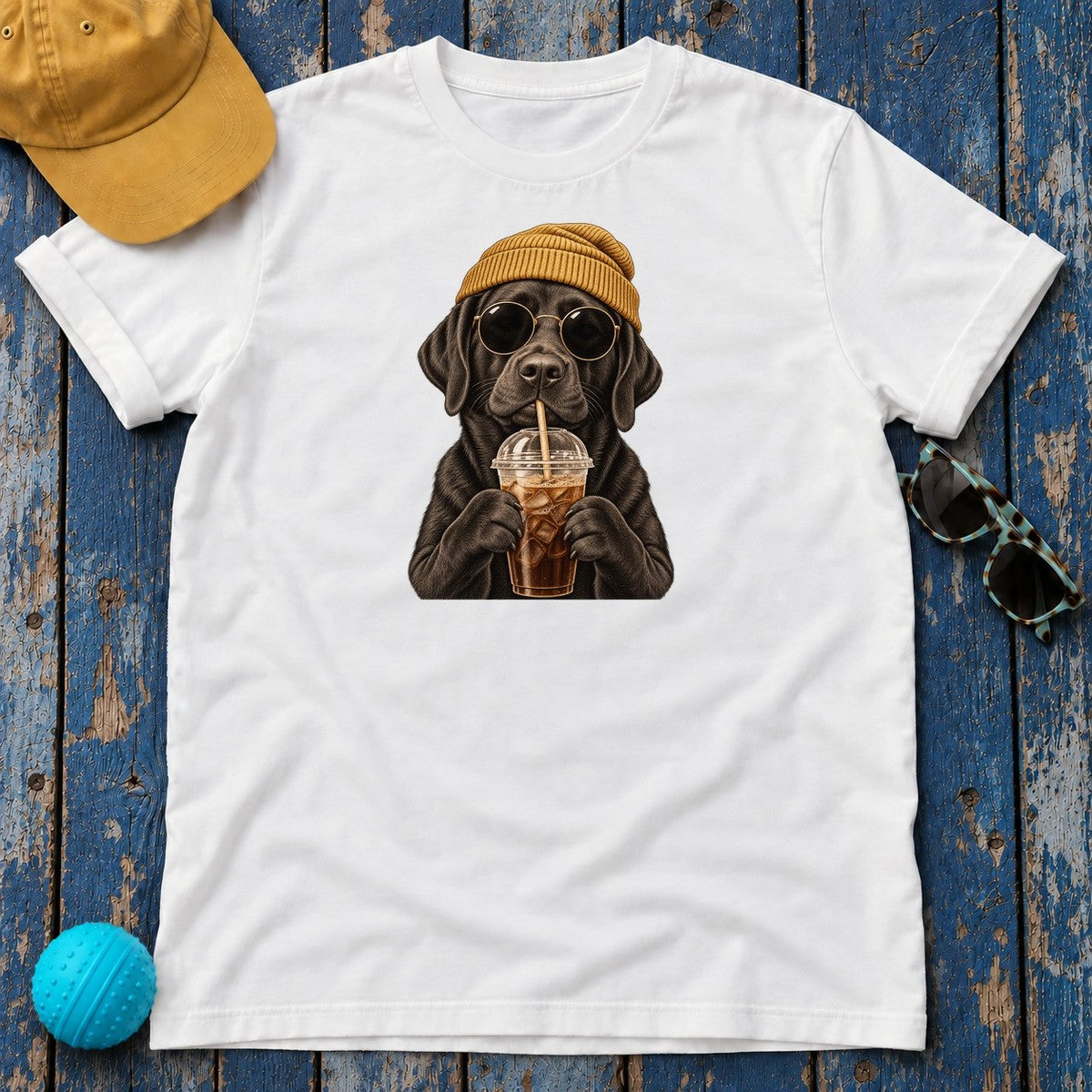 Engraved Labrador Iced Coffee T-Shirt — White