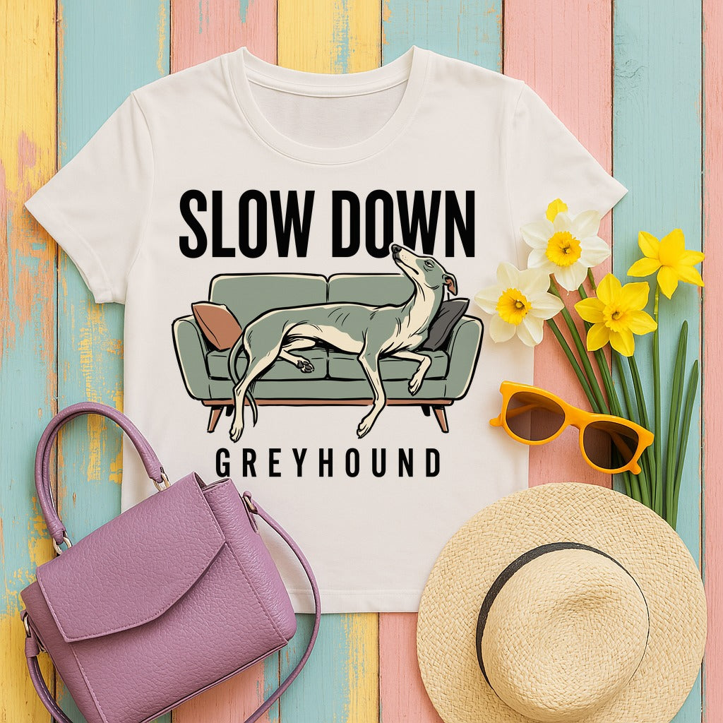 Premium Slow Down Greyhound Art T-Shirt in Ice Grey